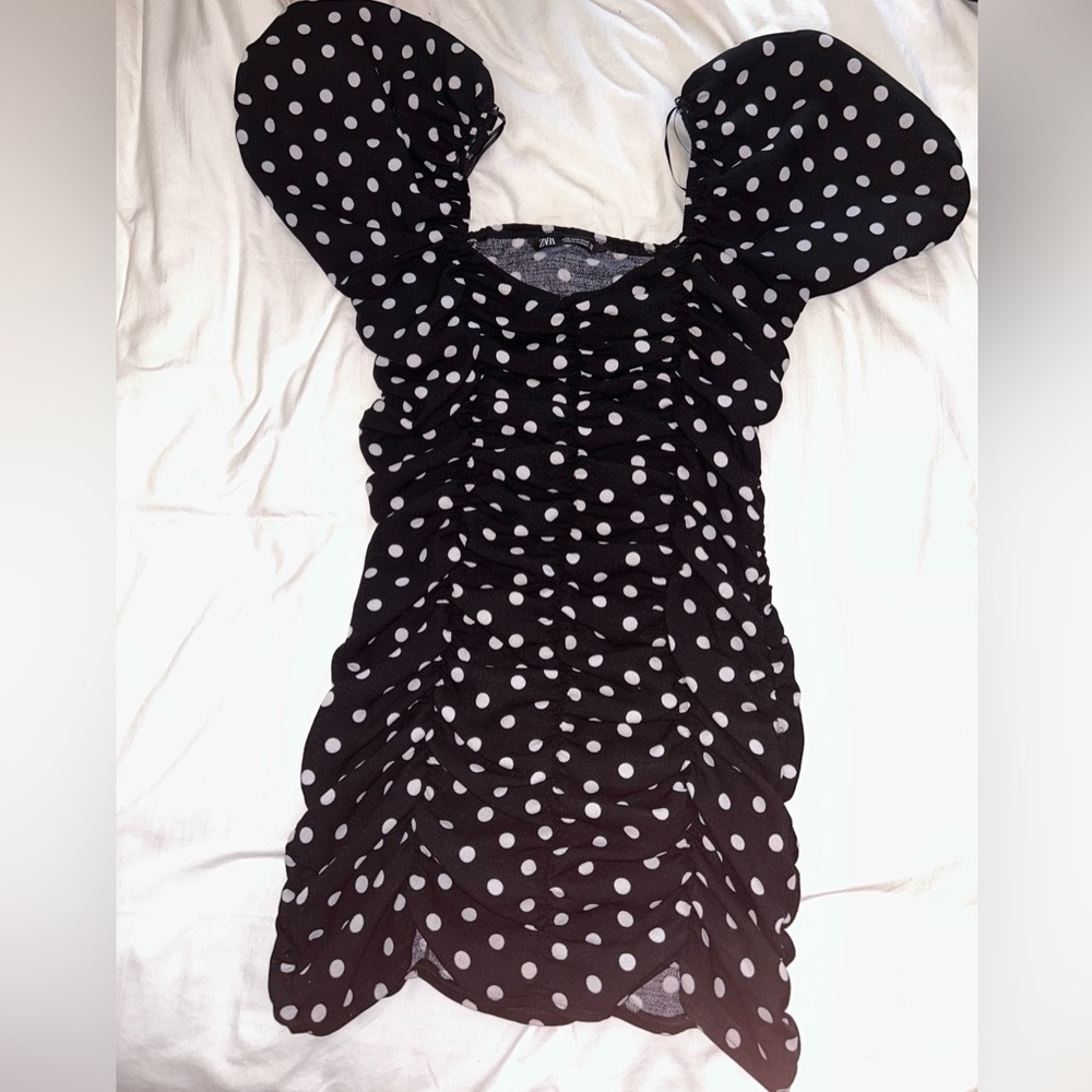 Black and white polka dotted Zara dress